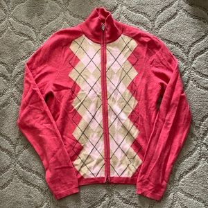 Pringle argyle double zipper cardigan